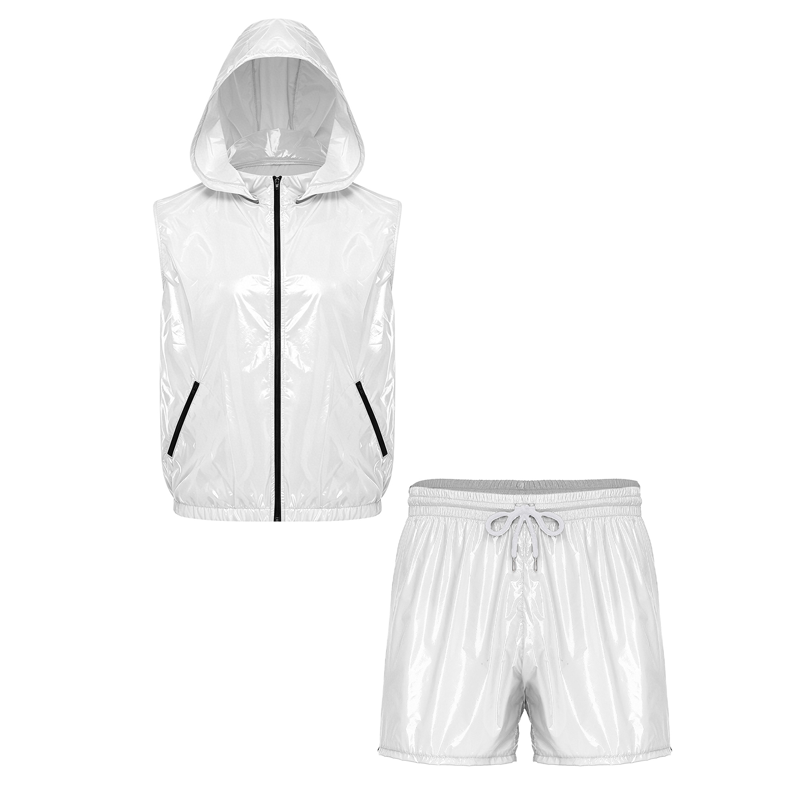 Track Suit Men - 男性用防水トラックスーツカジュアルスポーツウェアノースリーブジッパーベスト、取り外し可能なフードとボクサーショーツ付き、フィットネスワークアウト用