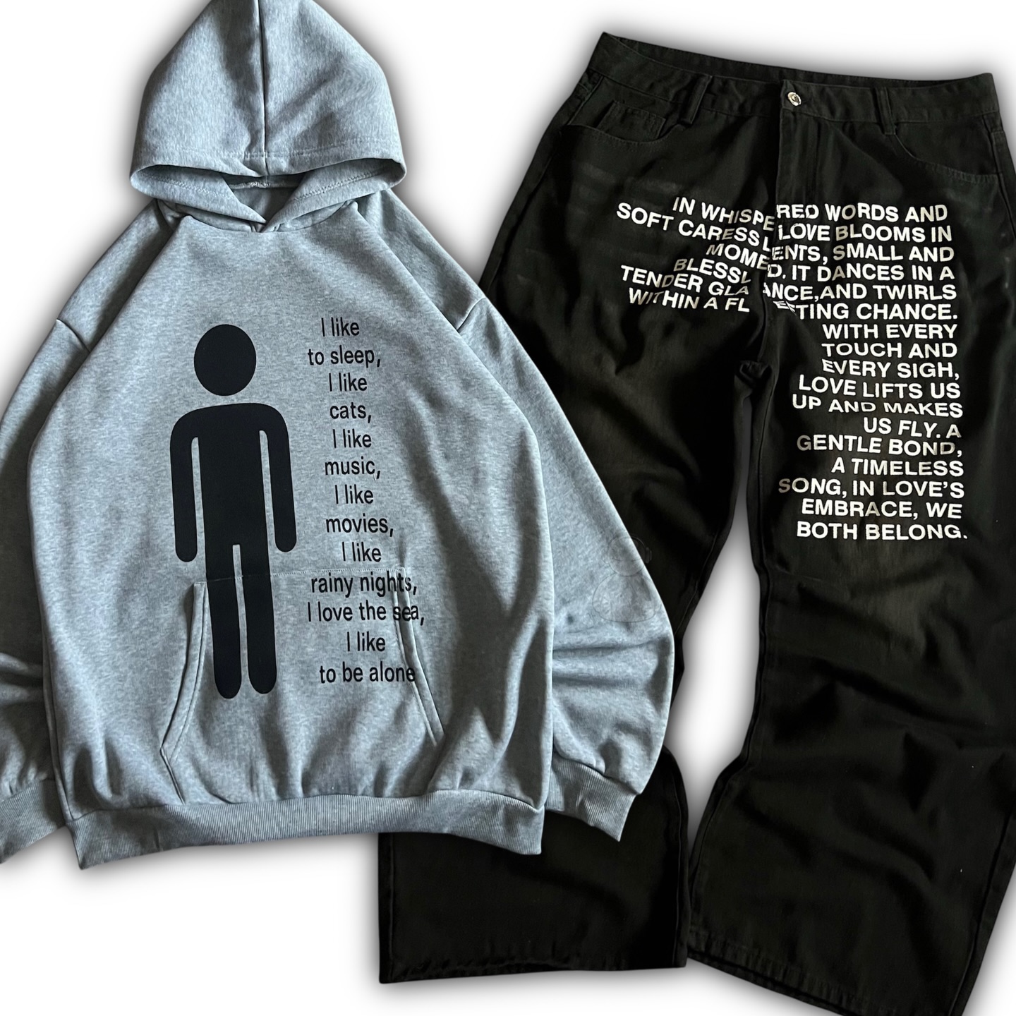 Men'S Fashion Zipper Hoodie - アメリカンパターンレタージーンズ Y2K メンズパーカーセット ストリートウェア ゴシック 原宿系