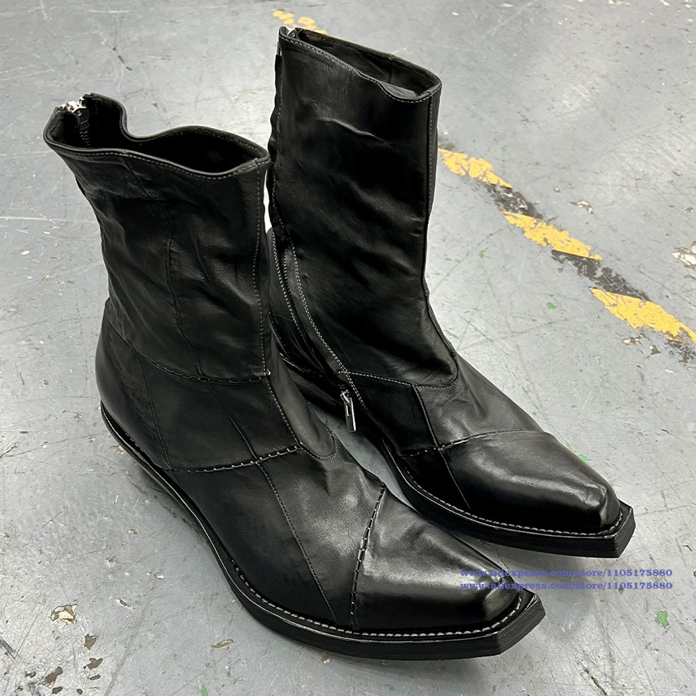 Chelsea Boots Men - 黒革メンズブーツポインテッドトゥジッパーアンクルチェルシーブーツ高級デザイナーナイトブーツ新作メンズシューズボタスムヘール