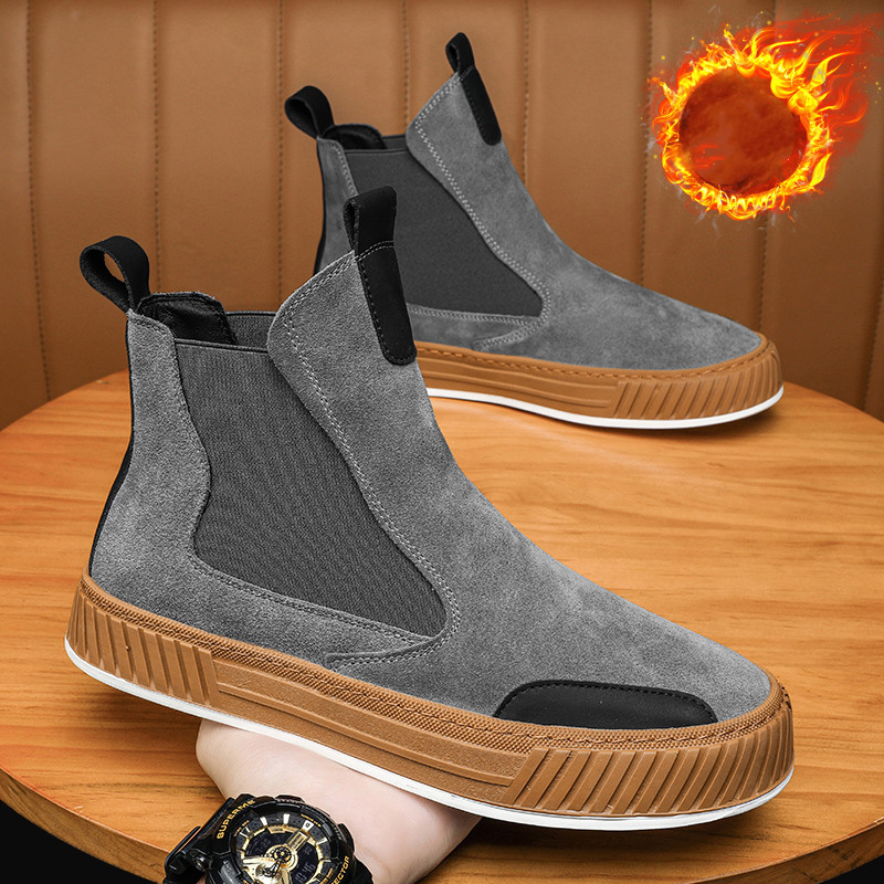 Chelsea Boots Men - メンズシェルシースエードハイトップシューズ、ウォームぬいぐるみカジュアルブーツ、パンクスタイル、プラットフォームメンズスノーブーツ、ファッションデザイナー、秋冬
