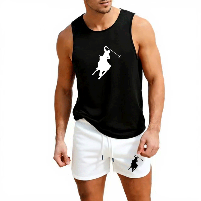 Men'S Fashion Trends - ヨーロッパメンズサマーベスト＆ショーツセット 2ピース アウトドアジョギング アスレチックスポーツウェア ファッション トレンド