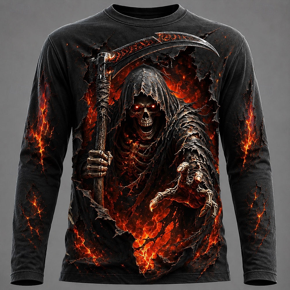 Men'S Fashion Trends - ハロウィン男性 3D グラフィックプリント長袖 Tシャツゴシックスカルプルオーバートップス秋の新しいお祝いギフト男性服トップス Tシャツ