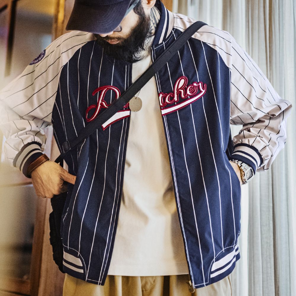 Varsity Jacket Letterman - マデン アメリカン レトロ ストライプ ベースボールジャケット メンズ