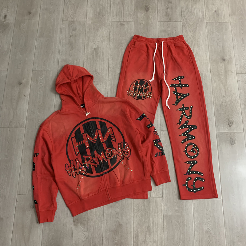 Men'S Fashion Zipper Hoodie - ファッションストリートファッションブランドHARMONYのフーディーとパンツのセット、ホットスタンピング加工、高品質ジッパーカーディガン、カジュアルなハーモニーセット