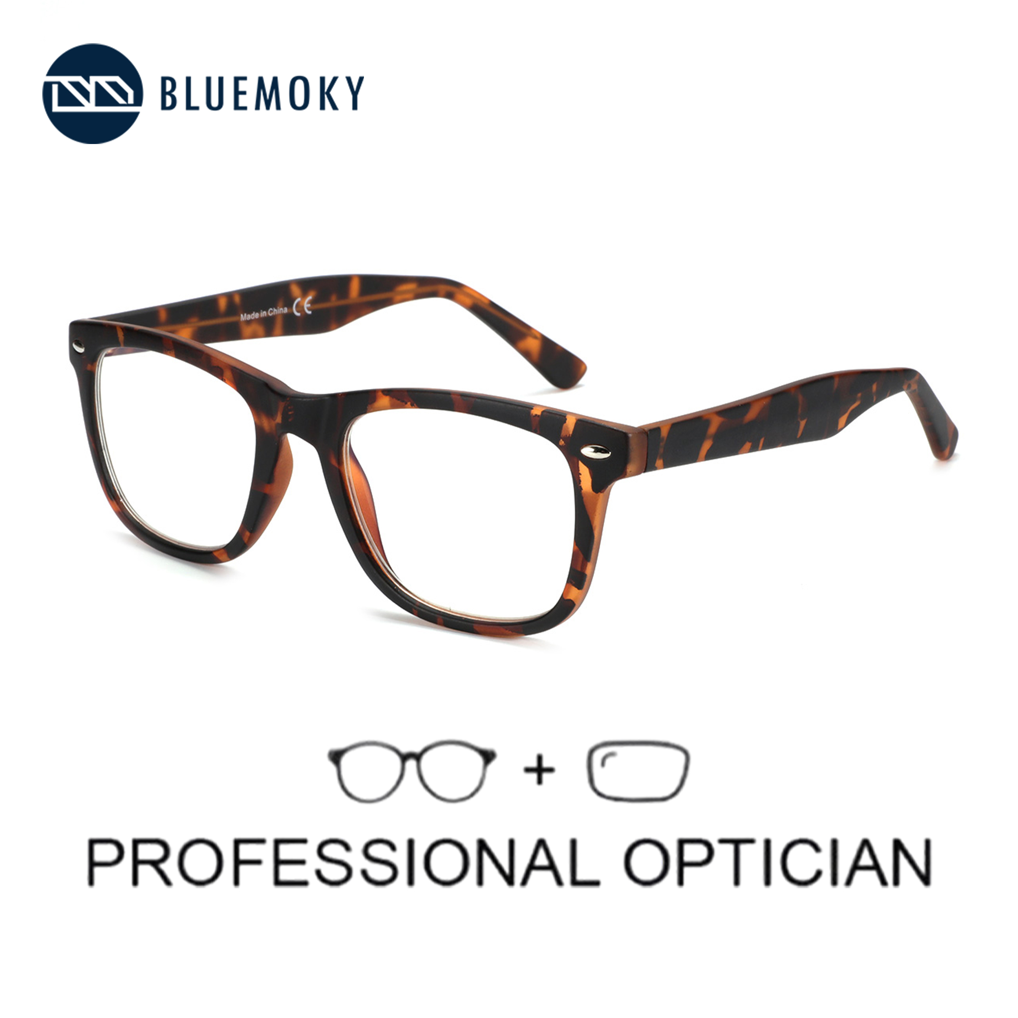 Mens Fashion Reading Glasses - Bluemoky-スクエア処方メガネ,男性用プログレッシブ光学メガネ,アンチブルーライト,近視メガネ,ファッション