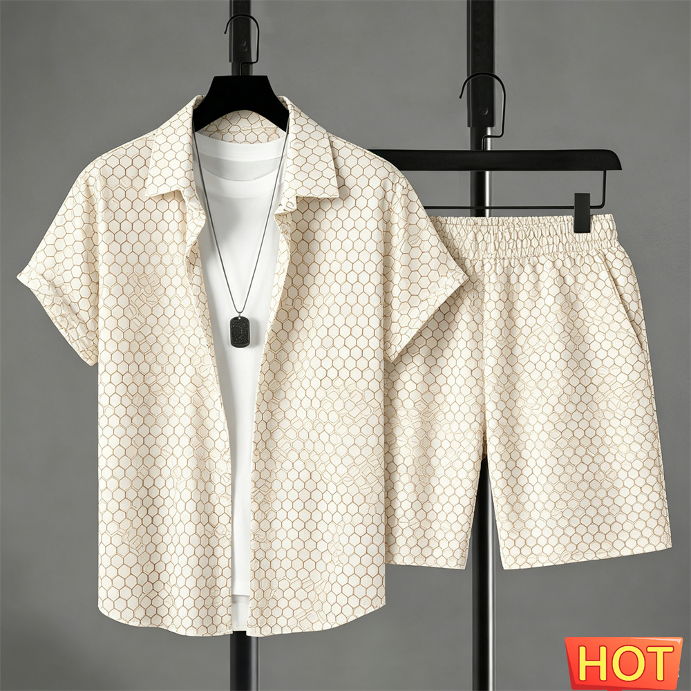 Men'S Fashion Outfits - 夏服 メンズシャツセット グラデーションレジャーシャツセット ソリッドカラー 2ピースセット レジャー休暇用衣装