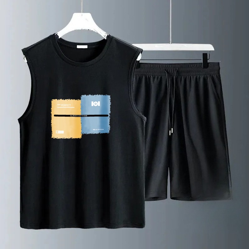 Track Suit Men - 2026年夏 タンクトップセット カジュアルで通気性のある2ピース Tシャツ+ショートパンツスーツ メンズトラックスーツ ルーズベスト