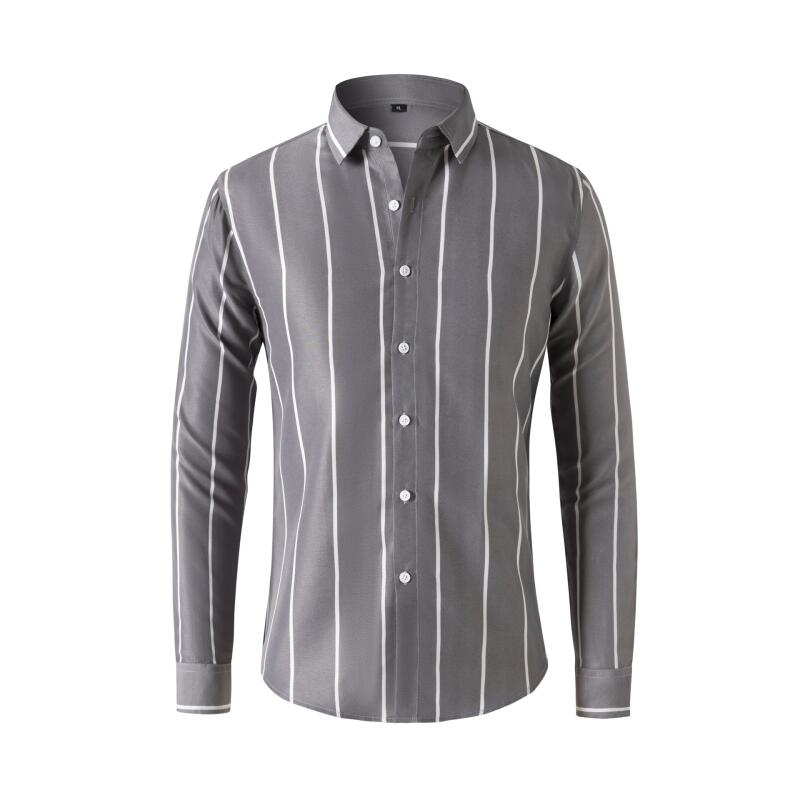 Men'S Fashion Clothing - メンズストライプドレスシャツ長袖スリムフィットフォーマルビジネスしわになりにくいオフィスブラウストップファッションカジュアル男性服