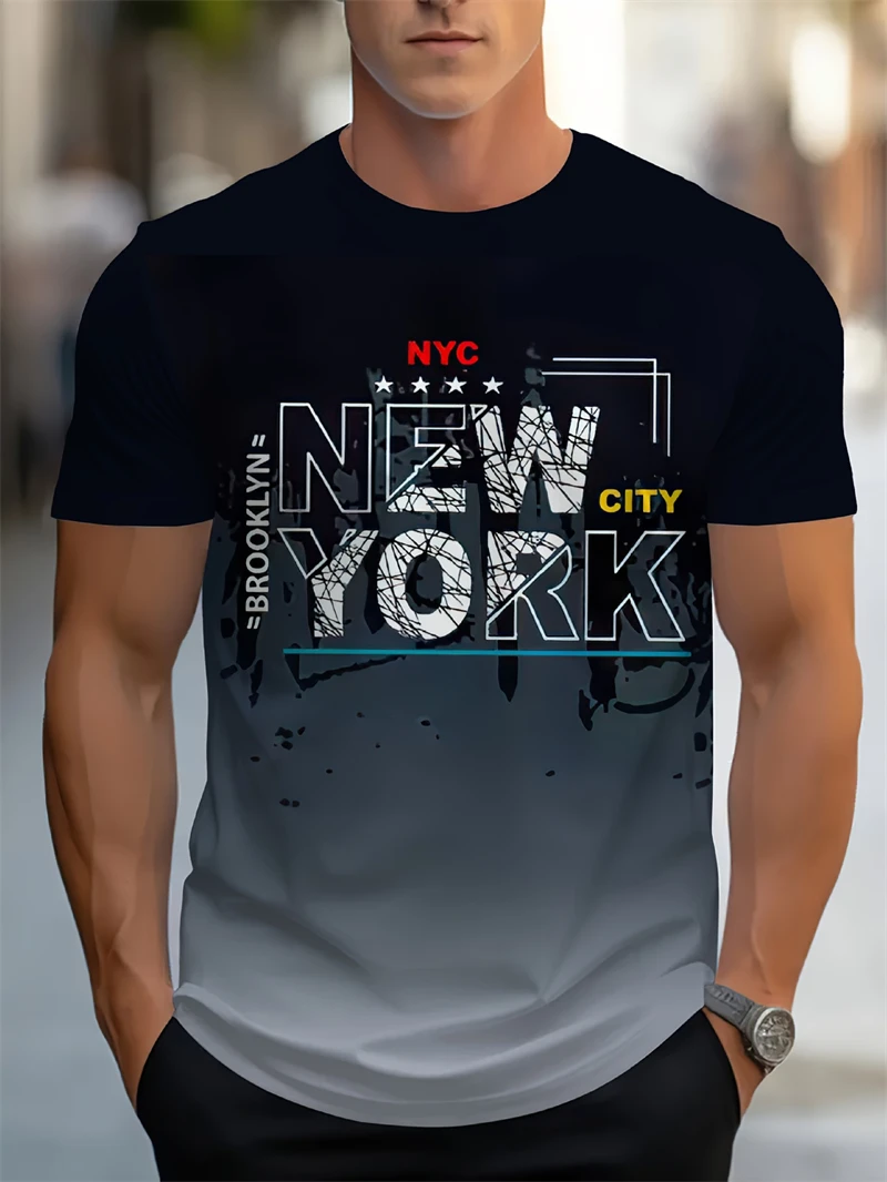 Men'S Fashion Nyc - ファッションメンズニューヨークシティ NYC プリント T シャツクルーネック半袖カジュアルストリートウェアトップス日常着用