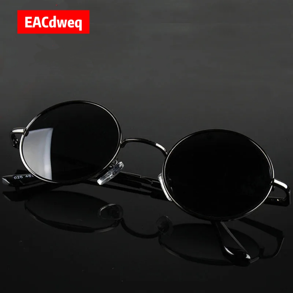 Men'S Fashion Glasses - レトロヴィンテージラウンドサングラス男性ブランドデザイナーサングラス女性合金金属フレーム黒レンズ眼鏡運転 UV400
