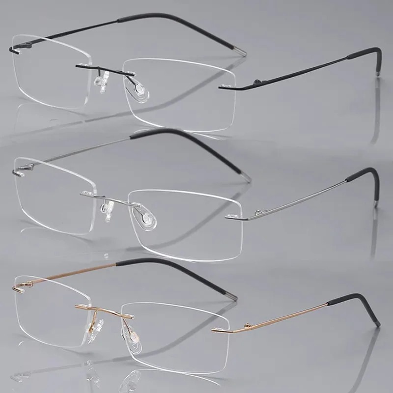 Mens Fashion Reading Glasses - 2026 新しいリムレス老眼鏡男性抗青色光眼鏡レトロファッションフレームレス眼鏡女性 +1+1.5+2+2.5+3+3.5