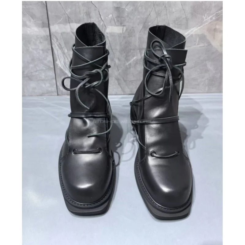 Chelsea Boots Men - 男性用の本革の四角いつま先のショートブーツ,英国のチェルシースタイルのブーツ,ストラップ付きのミッドヒール,黒,サイズ47