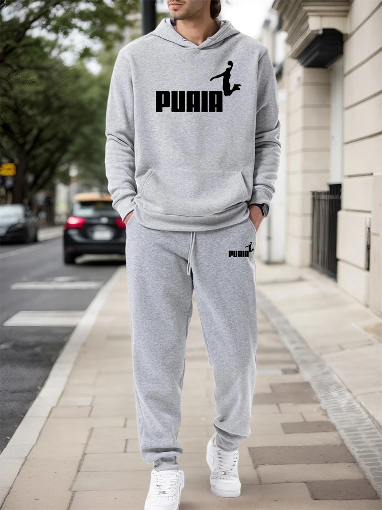 Men'S Fashion Outfits - メンズセット/パーカー/パンツ 2026秋冬 カジュアルスポーツ フード付きプルオーバー＆スウェットパンツ アーバンファッション スポーツウェア