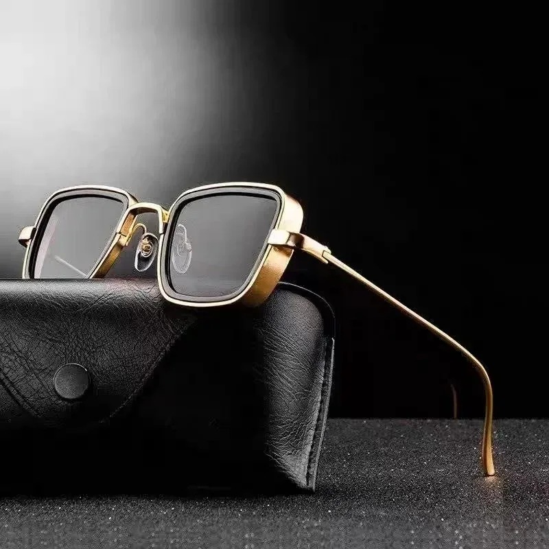 Men'S Fashion Glasses - 新しいパンク高品質メタルフレームサングラスレトロ長方形メガネ男性と女性のための旅行やウォーキングアイウェア UV400