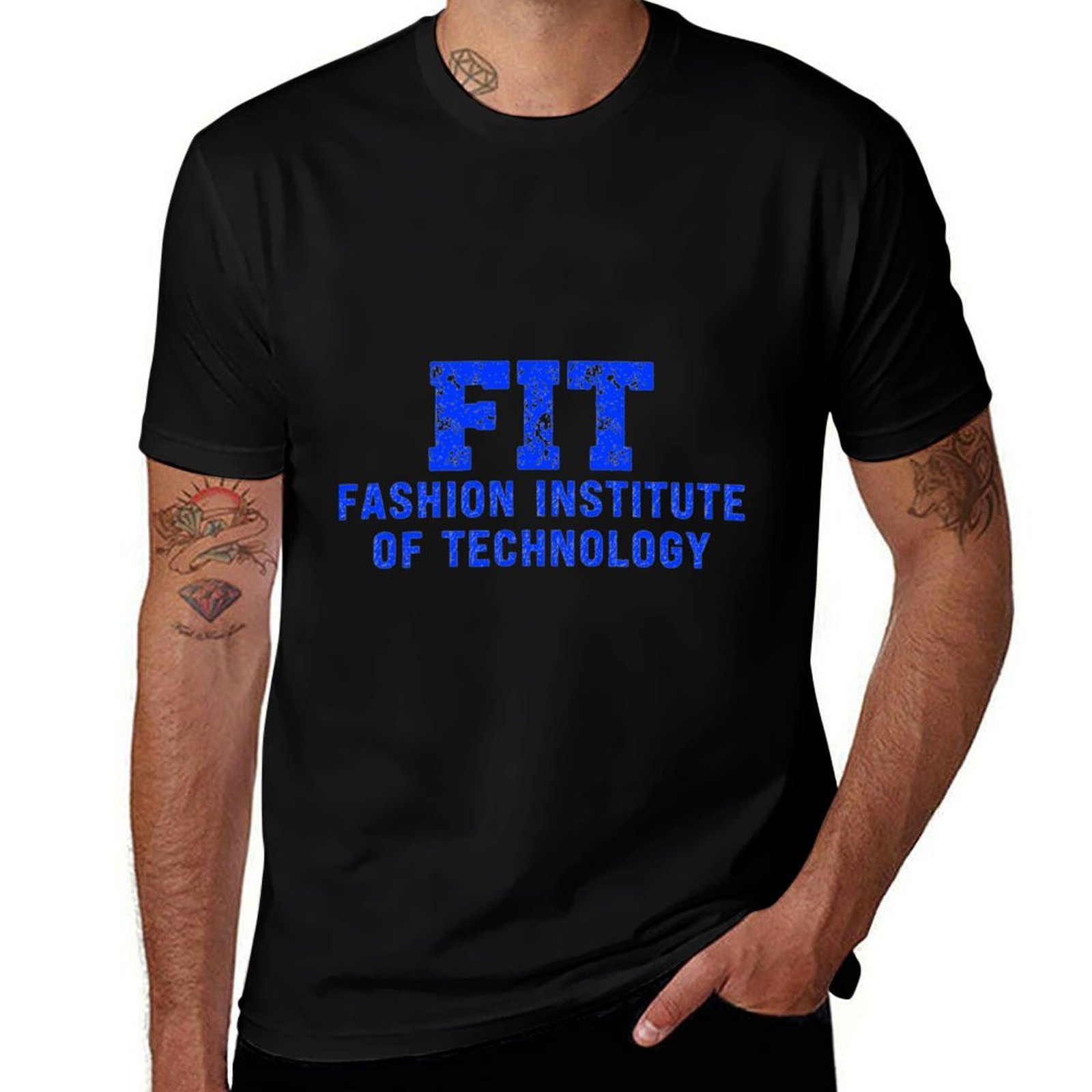 Men'S Fashion Nyc - ファッション・インスティテュート・オブ・テクノロジー FIT NYC - ヴィンテージ風ダメージ加工のカレッジフォントTシャツ メンズTシャツ