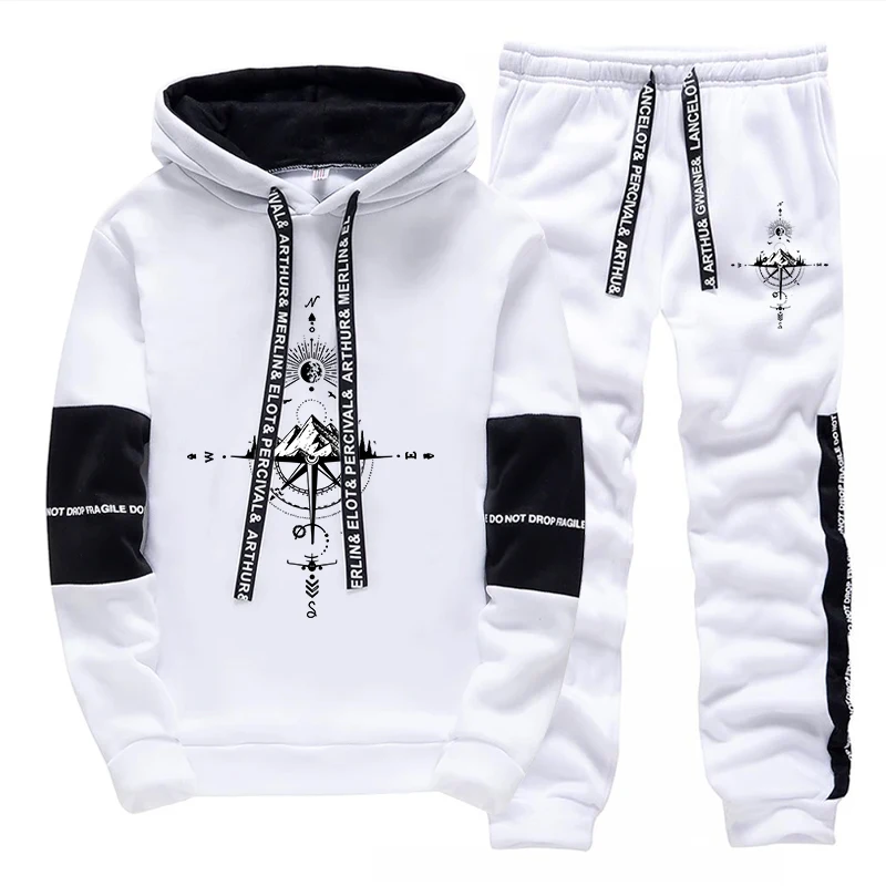 Men'S Fashion Clothing - 秋冬新作メンズトラックスーツ ファッションカジュアル フード付きスウェットシャツ アウトドアスポーツジョギングウェア デイリーシングル フーディーパンツ