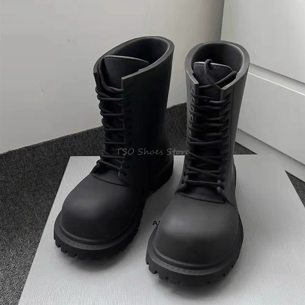 Chelsea Boots Men - 厚底黒ブーツ男性のための新しい女性ダービー親指レースアップブーツチェルシーショートブーツブランドデザイン男性ビッグサイズ 40-45
