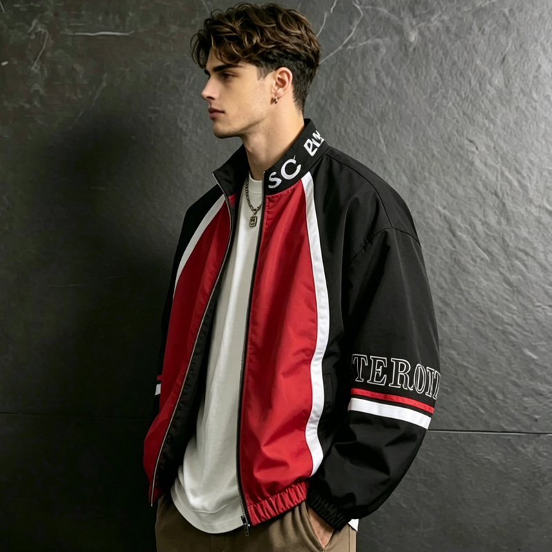 Varsity Jacket Letterman - UETEEY メンズ アメリカンスタイル レターボンバージャケット スタンドカラー 防風コート