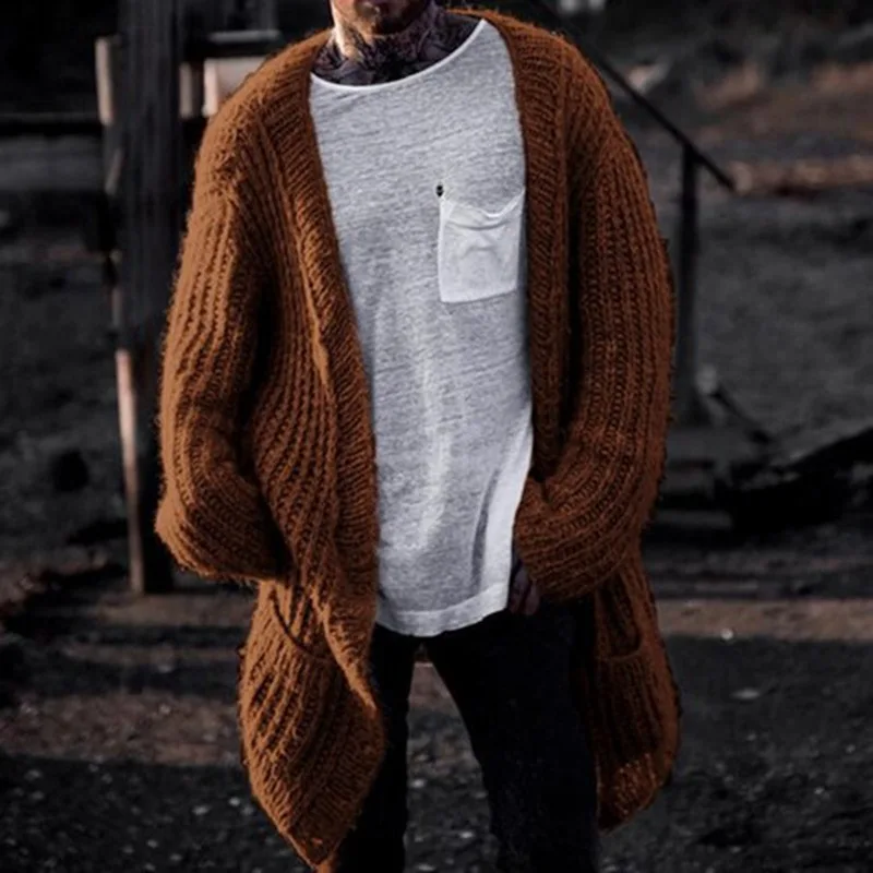 Men'S Fashion V Neck Sweater - メンズ韓国スタイルの厚手の針カーディガンセーター,ミッドロングニットウェア,アウトドアウェア,秋冬ファッション,新品