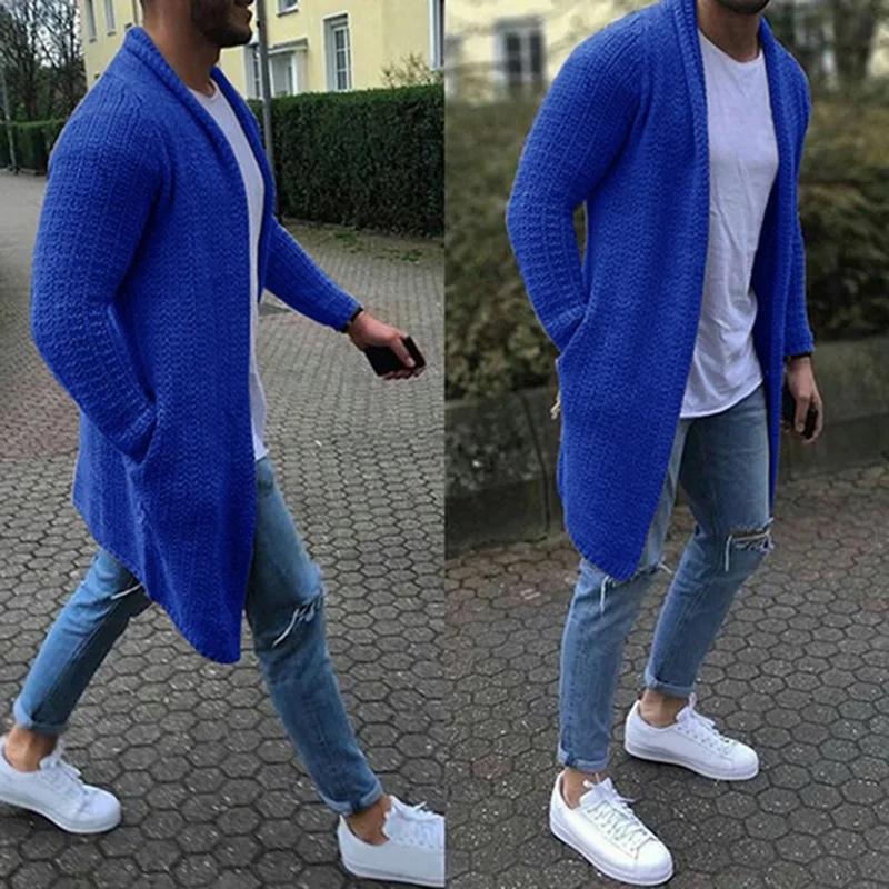 Men'S Fashion V Neck Sweater - 春秋のファッションメンズセーターカーディガンコート男性セーター特大カジュアル固体ニットジャケット男性ロングアウター