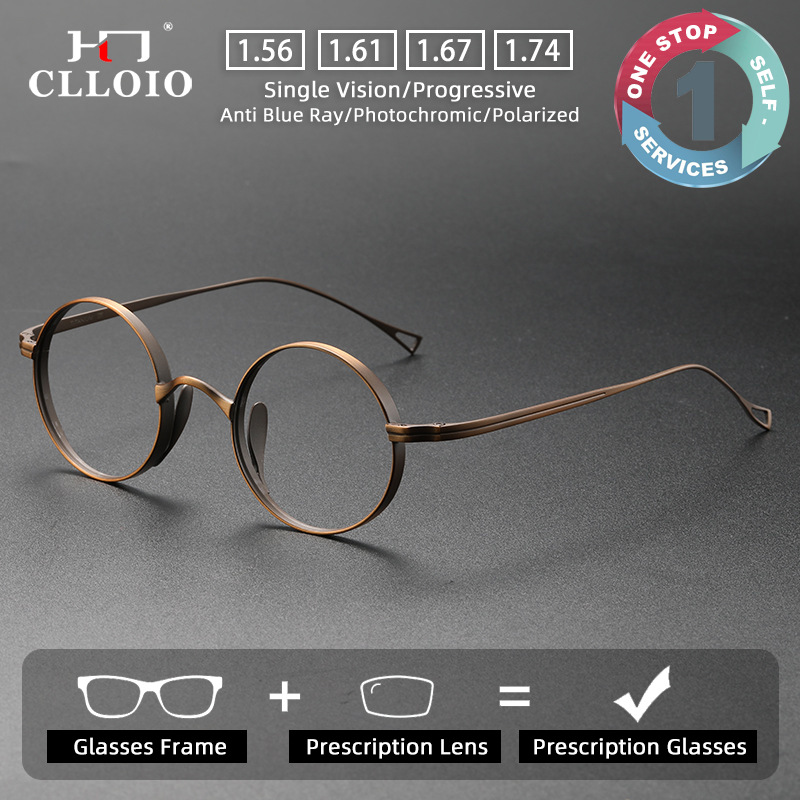 Mens Fashion Reading Glasses - CLLOIO ファッション純チタン処方メガネ男性女性の小さなフレーム老眼鏡抗青色光累進眼鏡