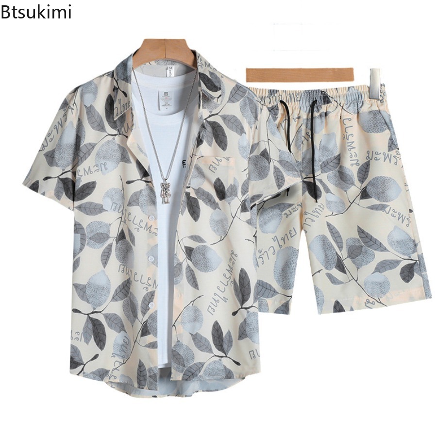 Men'S Fashion Outfits - 3Dプリントメンズ半袖シャツセット 夏ファッション カジュアル 薄手 ストリートセット 快適で通気性のあるプラスサイズビーチウェア