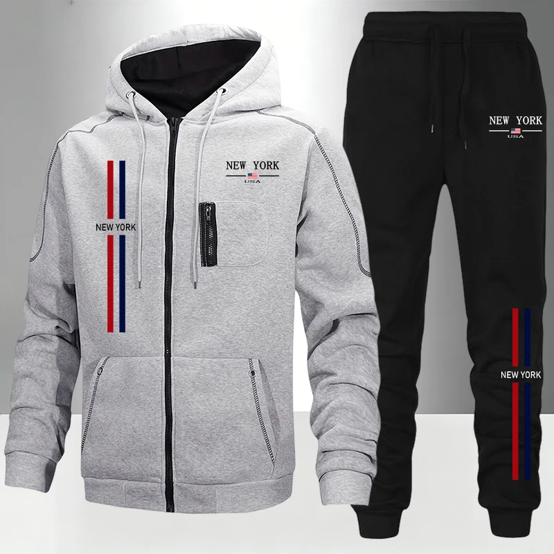 Men'S Fashion Zipper Hoodie - メンズセット/コート/パンツ 秋冬スポーツウェア 2026新作 ジッパートラックスーツ アウトドアカジュアルスポーツファッション フーディジョガースーツ