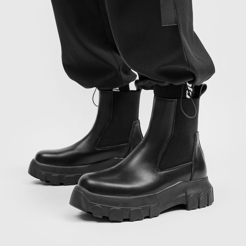 Chelsea Boots Men - メンズブーツチェルシー本革ジッププラットフォーム増加アンクルシューズカジュアルハイストリートヴィンテージ高級スニーカーゴシックオーウェン