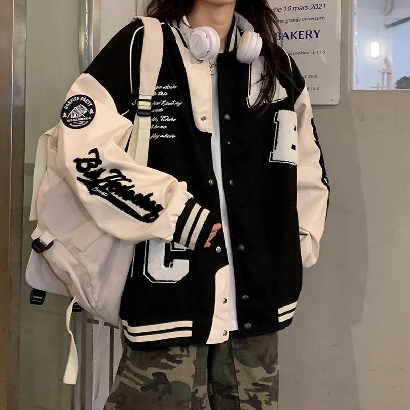 Varsity Jacket Letterman - Y2k ラムウールボンバージャケット女性特大ストリート 2025 新しい女性原宿ファッション大学制服代表野球ジャケット