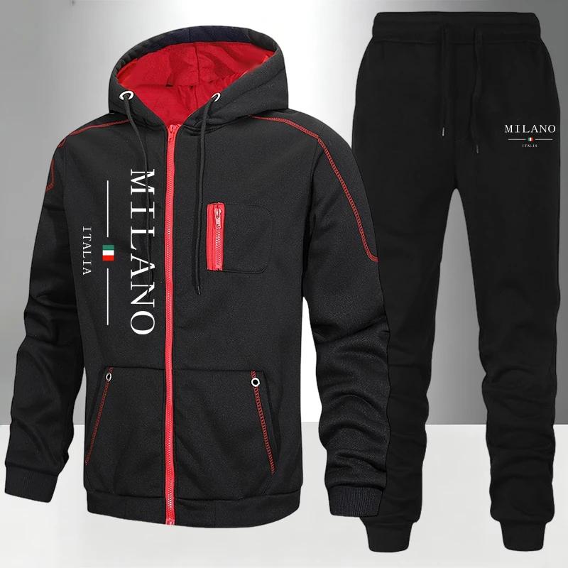 Men'S Fashion Zipper Hoodie - イタリアファッションメンズセット/コート/パンツ秋冬デイリーカジュアルスポーツジッパートラックスーツアウトドアオートバイ暖かいパーカー衣装