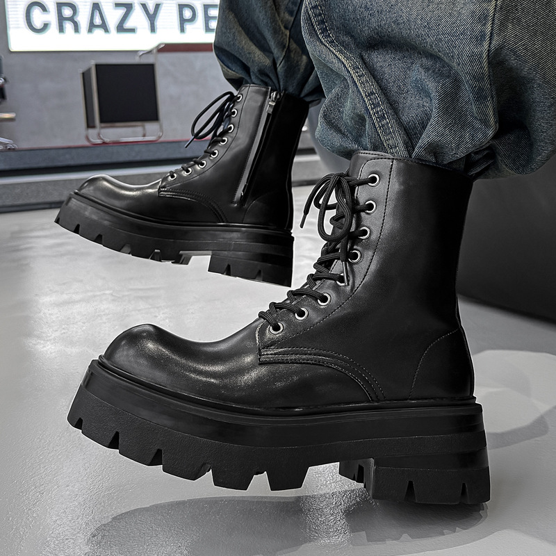 Chelsea Boots Men - 英国風メンズカジュアルステージナイトクラブハイモーターサイクルブーツオリジナルレザーシューズカウボーイプラットフォームブーツロングナイトブーツ