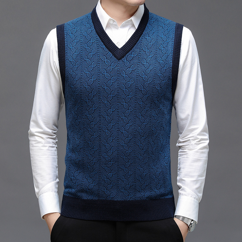 Men'S Fashion V Neck Sweater - ブラウンブランドセーターメンズ服 2026 秋ウール無地ニットセーターベスト男性ファッションジャカード厚い冬服