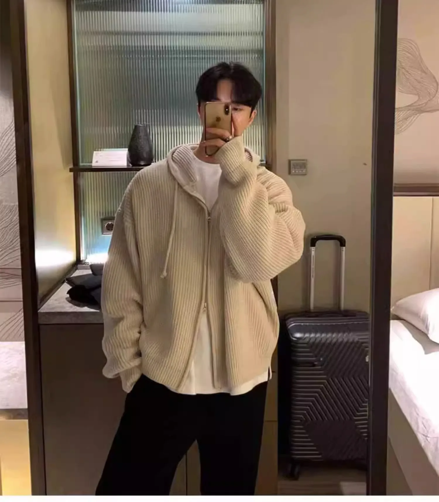 Men'S Fashion V Neck Sweater - 韓国版ニューファッションメンズ無地シンプルベーシックカジュアルトレンディルーズ長袖ニットセーターカーディガン男性用コート