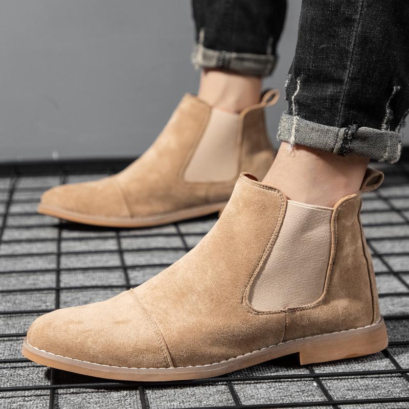 Chelsea Boots Men - 男性チェルシーブーツスエードレザーアンクルブーツ英国スタイルポインテッドトゥハイトップスリッポンカジュアルシューズ秋冬用MSH071