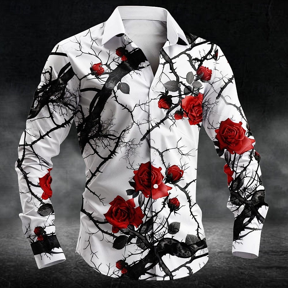 Men'S Fashion Trends - ファッション梅の花柄 3d プリント男性長袖シャツアートシャツ秋カジュアルシングルブレストブラウス紳士服