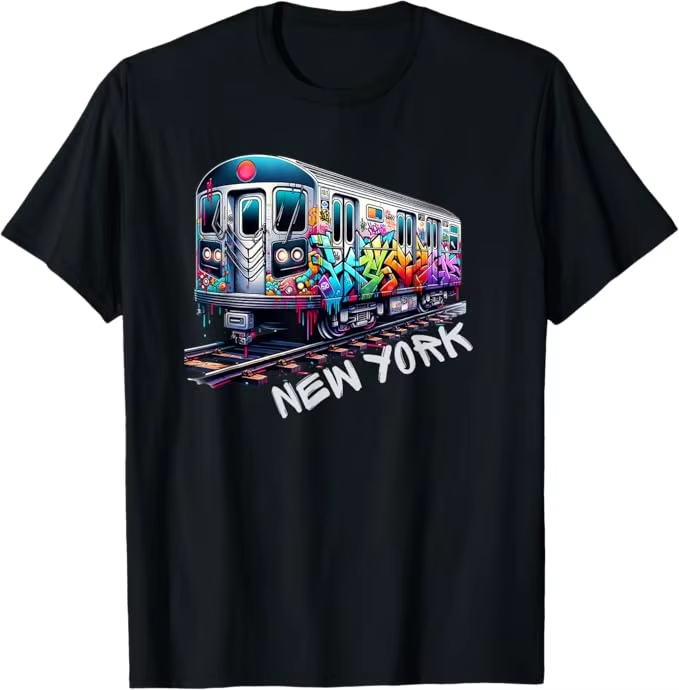 Men'S Fashion Nyc - ニューヨーク電車グラフィティスタイルニューヨーク地下鉄車レトロヴィンテージ Tシャツ男性女性夏のファッションヴィンテージコットンクルーネック Tシャツ