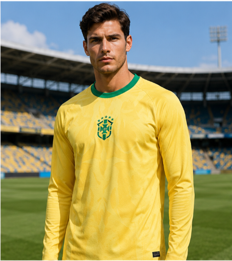 Men'S Fashion Outfits - ブラジル2026記念版3Dプリント長袖サッカーシャツ速乾性通気性ファッショナブルデザイン