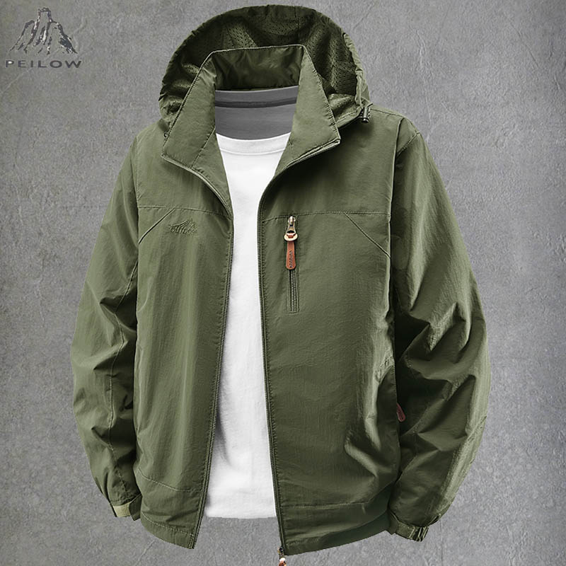 Varsity Jacket Letterman - 春秋ウインドブレーカー防水ハイキングジャケット男性屋外キャンプフード付きコート男性ジムジョガースポーツジャケット男性服