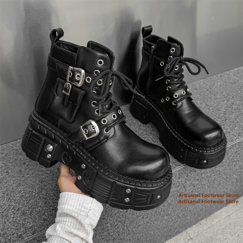 ブラックポケット装飾アンクルブーツ リベットバックルストラッ - Chelsea Boots Men のレビューと価格