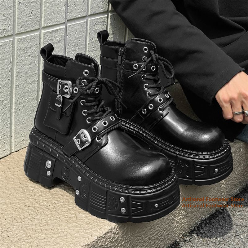 ブラックポケット装飾アンクルブーツ リベットバックルストラッ - Chelsea Boots Men のレビューと価格