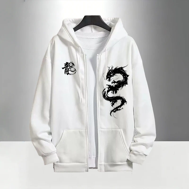 中国のドラゴンプリントトラックスーツ男性用ジッパーフード付き - Men'S Fashion Zipper Hoodie のレビューと価格