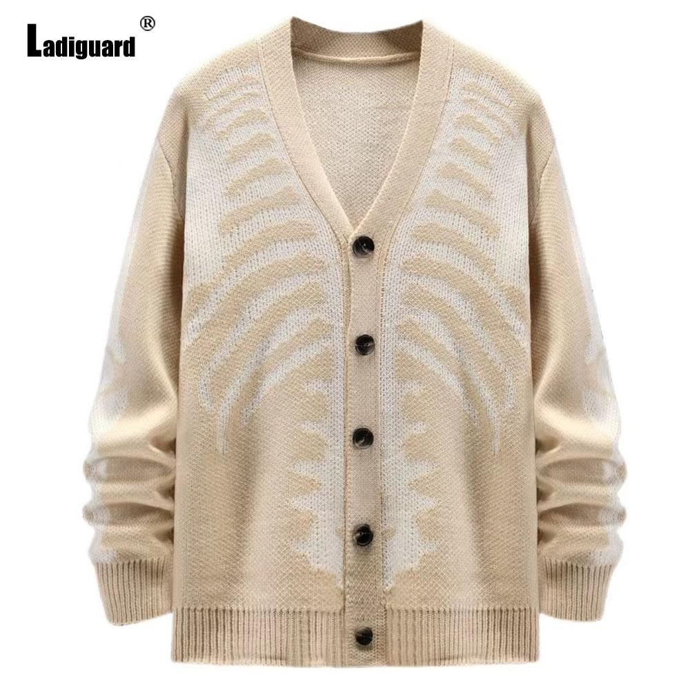ラディガード-メンズニットスカルプリントセーター、ヴィンテー - Men'S Fashion V Neck Sweater のレビューと価格