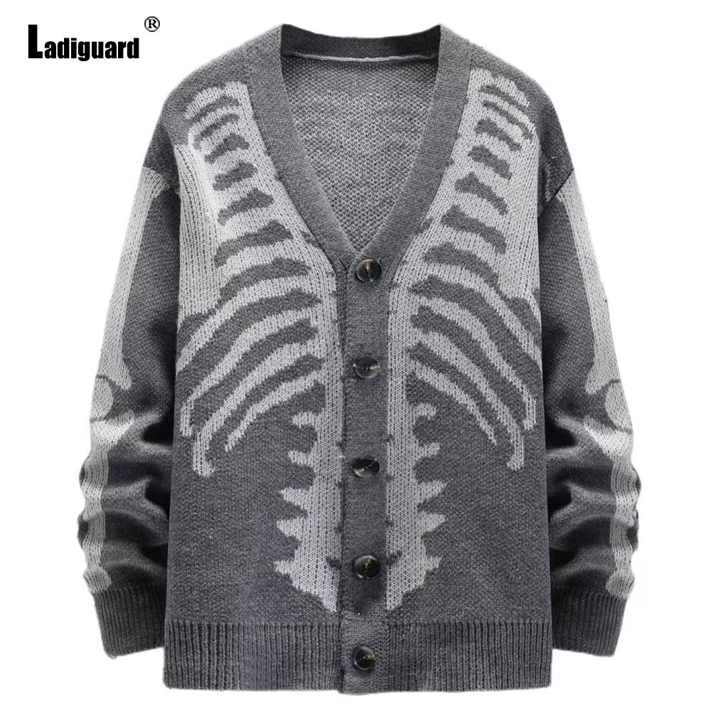 ラディガード-メンズニットスカルプリントセーター、ヴィンテー - Men'S Fashion V Neck Sweater のレビューと価格