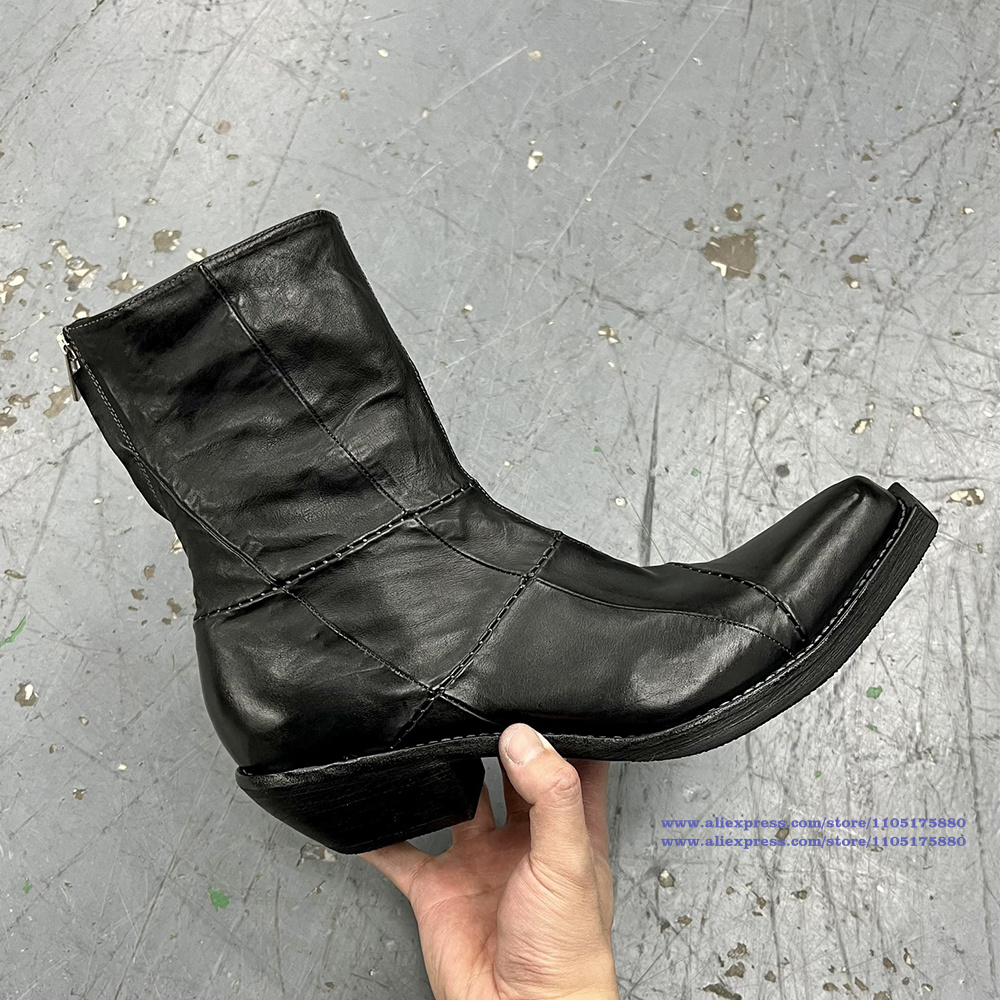 黒革メンズブーツポインテッドトゥジッパーアンクルチェルシーブ - Chelsea Boots Men のレビューと価格