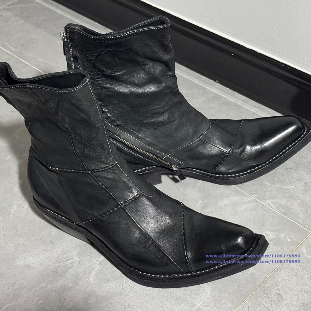 黒革メンズブーツポインテッドトゥジッパーアンクルチェルシーブ - Chelsea Boots Men のレビューと価格