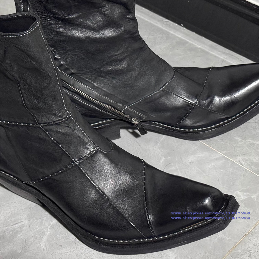 黒革メンズブーツポインテッドトゥジッパーアンクルチェルシーブ - Chelsea Boots Men のレビューと価格
