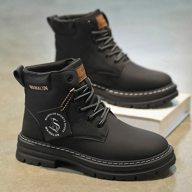 クラシックメンズハイカットブーツ高品質イエローレザーブーツフ - Mens Fashion Week のレビューと価格