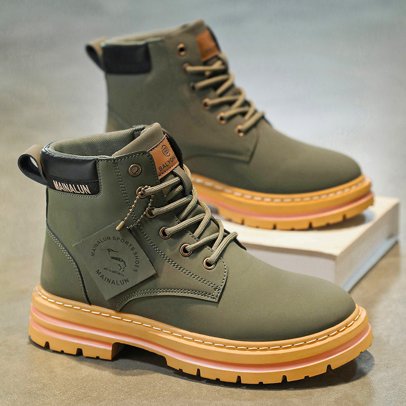 クラシックメンズハイカットブーツ高品質イエローレザーブーツフ - Mens Fashion Week のレビューと価格