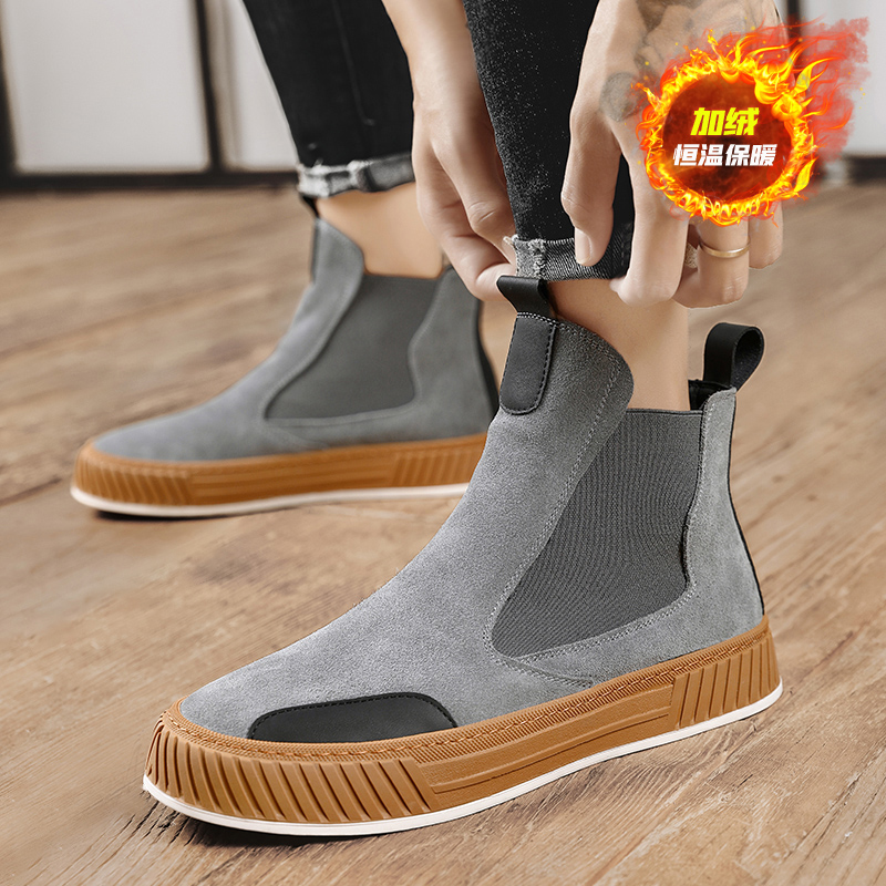 メンズシェルシースエードハイトップシューズ、ウォームぬいぐる - Chelsea Boots Men のレビューと価格