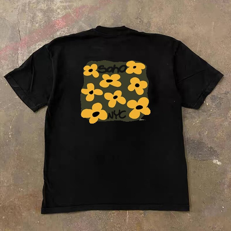 2026年新作クールコットンTシャツ、トレンディな黄色い花柄 - Men'S Fashion Nyc のレビューと価格